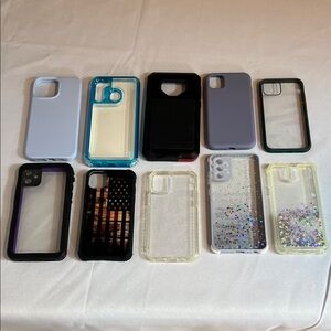 10 Assorted Phone Cases - Black, Blue, Purple, Clear